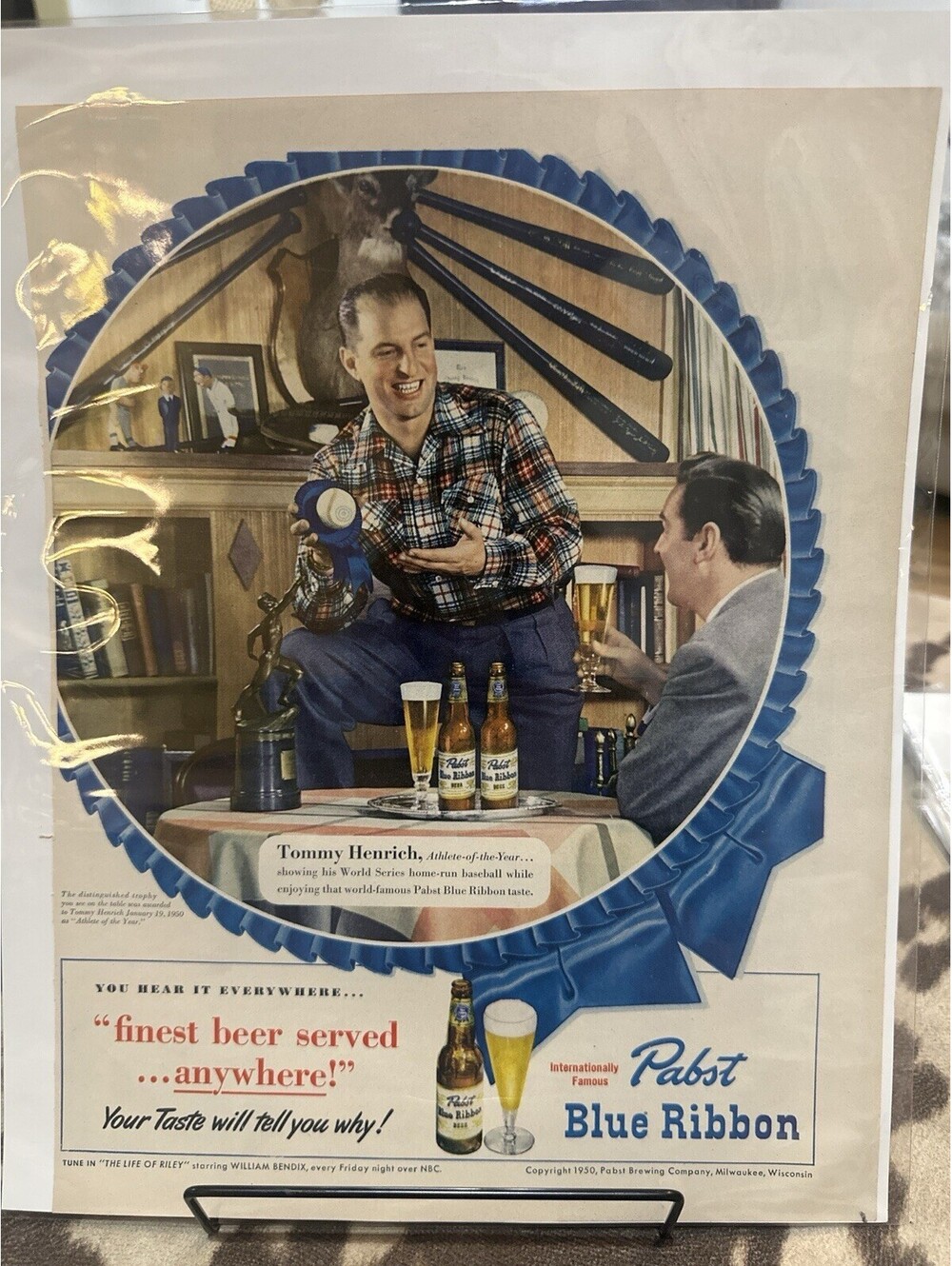 1950 Pabst Beer Tommy Henrich 1950 Athlete Of The Year Vintage Print Ad